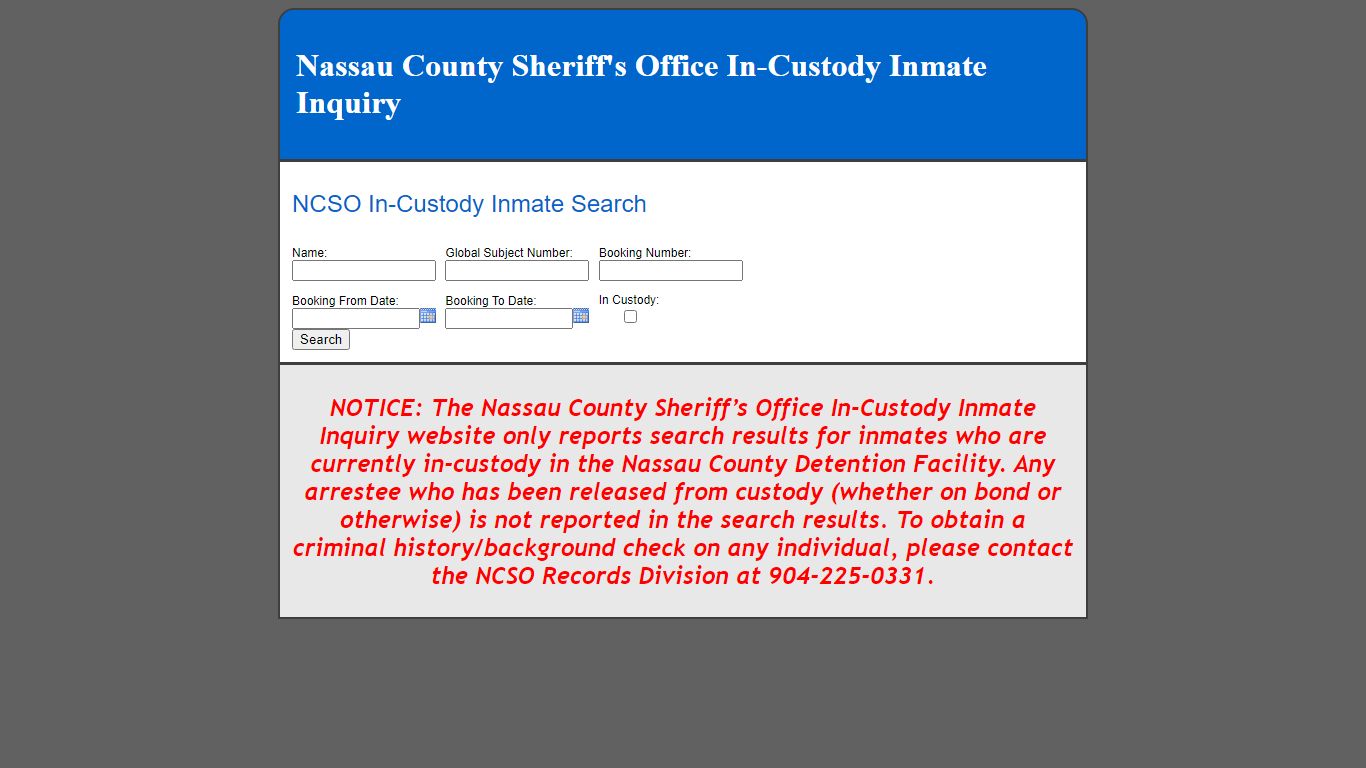 NCSO In-Custody Inmate Search - Nassau County Sheriff's Office